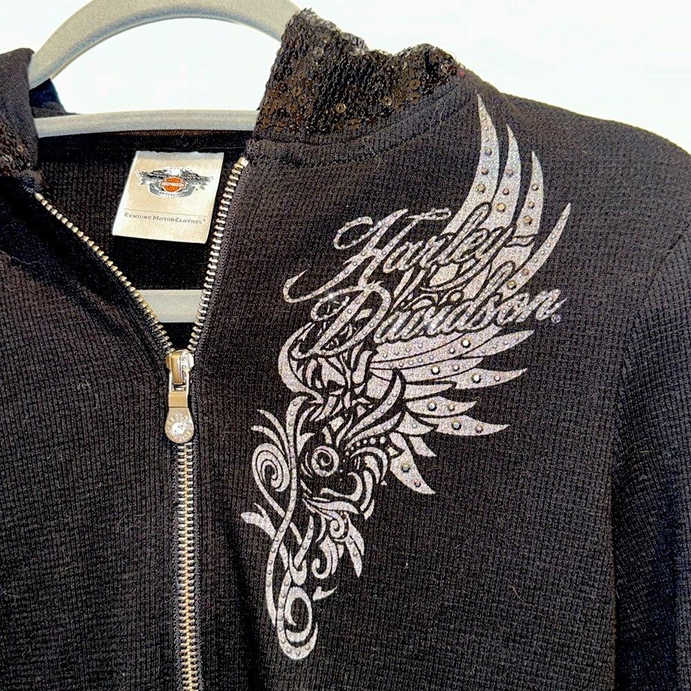 Harley Davidson sweater with sequin hood